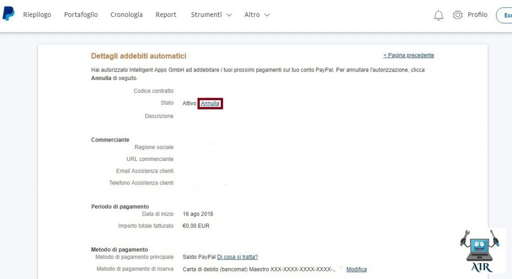 disattivare pagamenti automatici PayPal