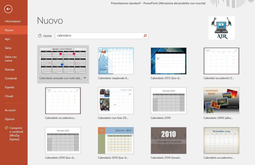 inserire calendario in powerpoint