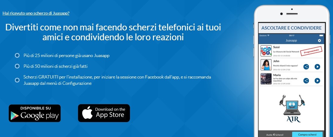 Juasapp scherzi telefonici, ecco come funziona